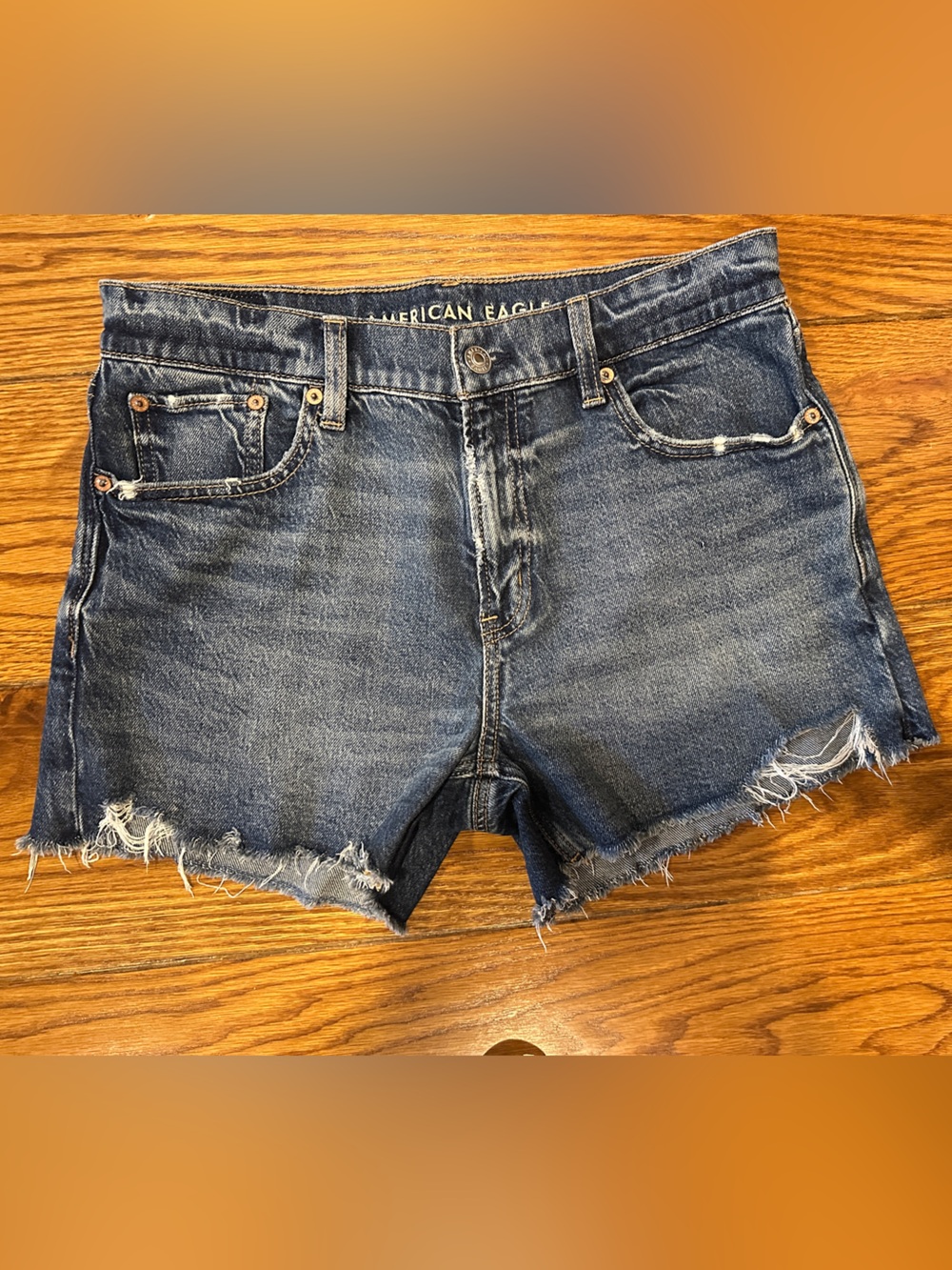 American Eagle Outfitters Frayed Hem Dark Blue Denim Cutoff Shorts
